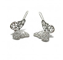 E000737 Filigree sterling silver earrings butterflies on hook solid hallmarked 925